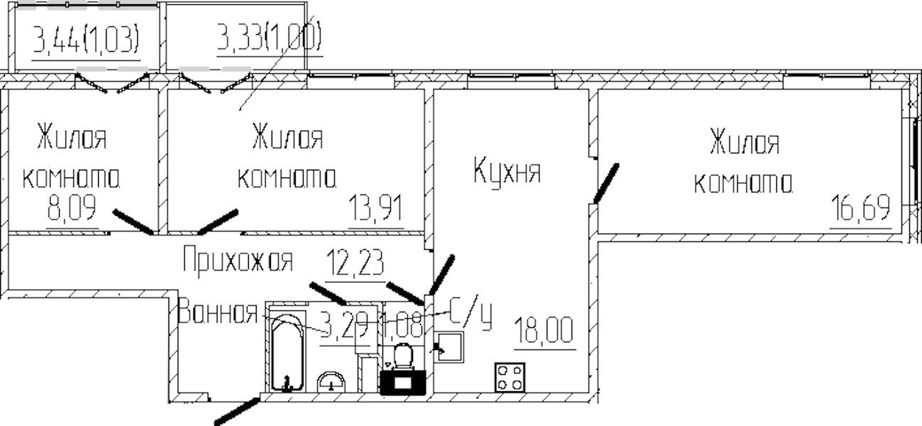 3-комнатная квартира 75.32 м², 4/8 эт., ЖК «SERTOLOVO PARK»